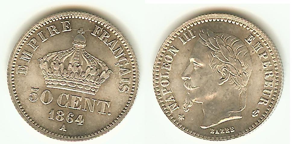 50 Centimes Napoléon III 1864A FDC-